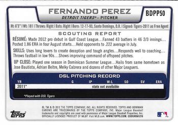 2012 Bowman Draft Picks & Prospects - Chrome Draft Picks #BDPP50 Fernando Perez Back