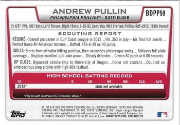 2012 Bowman Draft Picks & Prospects - Chrome Draft Picks #BDPP59 Andrew Pullin Back