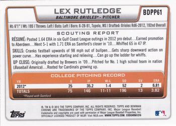 2012 Bowman Draft Picks & Prospects - Chrome Draft Picks #BDPP61 Lex Rutledge Back