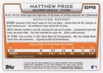 2012 Bowman Draft Picks & Prospects - Chrome Draft Picks #BDPP68 Matthew Price Back