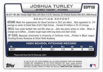 2012 Bowman Draft Picks & Prospects - Chrome Draft Picks #BDPP108 Joshua Turley Back