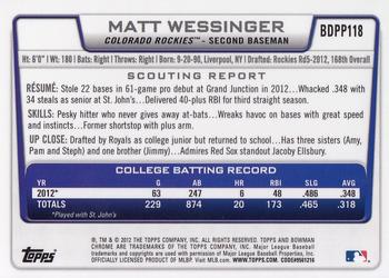 2012 Bowman Draft Picks & Prospects - Chrome Draft Picks #BDPP118 Matt Wessinger Back