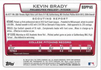 2012 Bowman Draft Picks & Prospects - Chrome Draft Picks #BDPP165 Kevin Brady Back