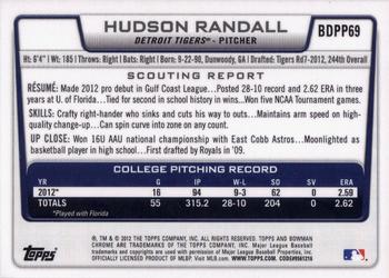 2012 Bowman Draft Picks & Prospects - Chrome Draft Picks #BDPP69 Hudson Randall Back