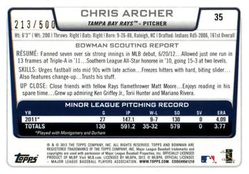 2012 Bowman Draft Picks & Prospects - Blue #35 Chris Archer Back