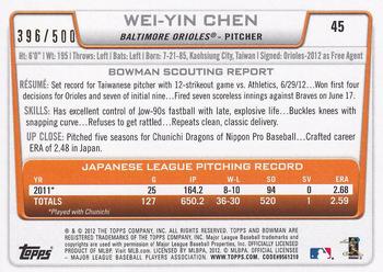2012 Bowman Draft Picks & Prospects - Blue #45 Wei-Yin Chen Back