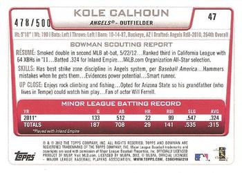 2012 Bowman Draft Picks & Prospects - Blue #47 Kole Calhoun Back