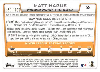2012 Bowman Draft Picks & Prospects - Blue #55 Matt Hague Back