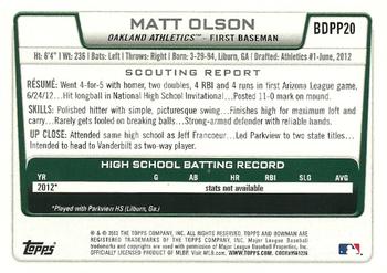 2012 Bowman Draft Picks & Prospects - Draft Picks #BDPP20 Matt Olson Back
