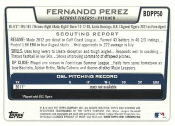 2012 Bowman Draft Picks & Prospects - Draft Picks #BDPP50 Fernando Perez Back