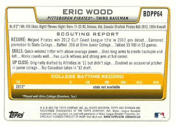 2012 Bowman Draft Picks & Prospects - Draft Picks #BDPP64 Eric Wood Back