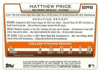 2012 Bowman Draft Picks & Prospects - Draft Picks #BDPP68 Matthew Price Back