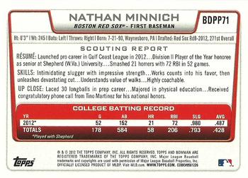 2012 Bowman Draft Picks & Prospects - Draft Picks #BDPP71 Nathan Minnich Back