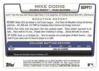 2012 Bowman Draft Picks & Prospects - Draft Picks #BDPP77 Mike Dodig Back