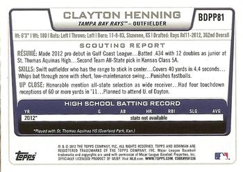 2012 Bowman Draft Picks & Prospects - Draft Picks #BDPP81 Clayton Henning Back