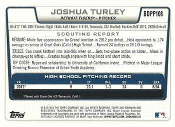 2012 Bowman Draft Picks & Prospects - Draft Picks #BDPP108 Joshua Turley Back