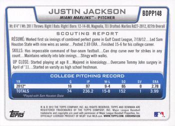 2012 Bowman Draft Picks & Prospects - Draft Picks #BDPP148 Justin Jackson Back