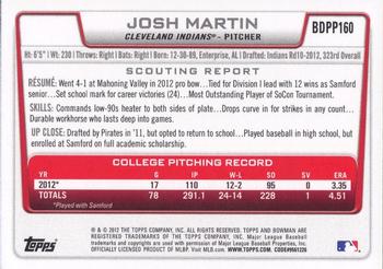 2012 Bowman Draft Picks & Prospects - Draft Picks #BDPP160 Josh Martin Back