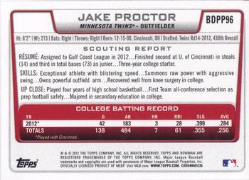 2012 Bowman Draft Picks & Prospects - Draft Picks #BDPP96 Jake Proctor Back
