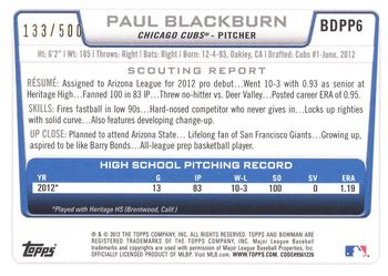 2012 Bowman Draft Picks & Prospects - Draft Picks Blue #BDPP6 Paul Blackburn Back