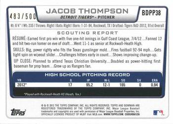 2012 Bowman Draft Picks & Prospects - Draft Picks Blue #BDPP38 Jacob Thompson Back