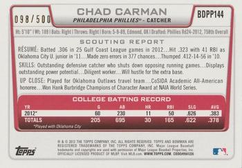 2012 Bowman Draft Picks & Prospects - Draft Picks Blue #BDPP144 Chad Carman Back