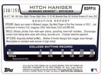 2012 Bowman Draft Picks & Prospects - Draft Picks Orange #BDPP14 Mitch Haniger Back