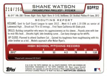 2012 Bowman Draft Picks & Prospects - Draft Picks Orange #BDPP22 Shane Watson Back