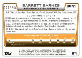2012 Bowman Draft Picks & Prospects - Draft Picks Orange #BDPP23 Barrett Barnes Back