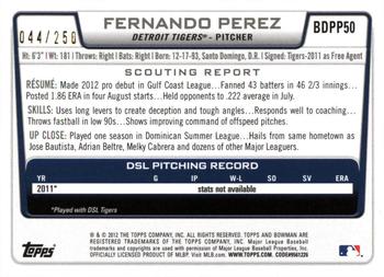 2012 Bowman Draft Picks & Prospects - Draft Picks Orange #BDPP50 Fernando Perez Back