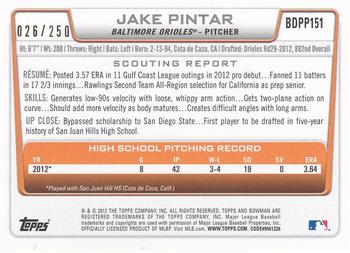 2012 Bowman Draft Picks & Prospects - Draft Picks Orange #BDPP151 Jake Pintar Back