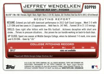 2012 Bowman Draft Picks & Prospects - Draft Picks Silver Ice #BDPP89 Jeffrey Wendelken Back