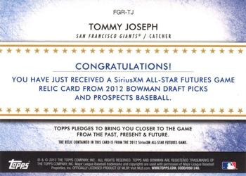 2012 Bowman Draft Picks & Prospects - Futures Game Relics #FGR-TJ Tommy Joseph Back