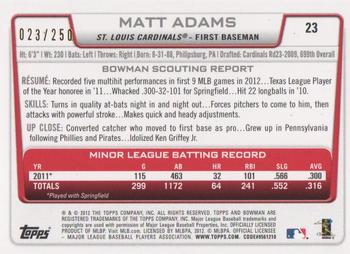 2012 Bowman Draft Picks & Prospects - Orange #23 Matt Adams Back