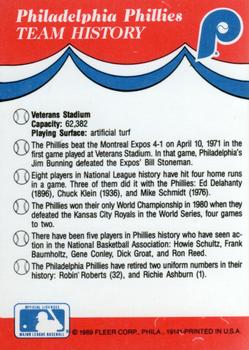1989 Fleer - Team Stickers #NNO Philadelphia Phillies Back