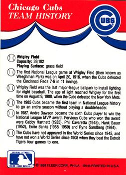 1989 Fleer - Team Stickers #NNO MLB: Atlanta Braves / Chicago Cubs / Kansas City Royals / Milwaukee Brewers Back