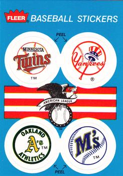 1989 Fleer - Team Stickers #NNO AL: Minnesota Twins / New York Yankees / Oakland Athletics / Seattle Mariners Front