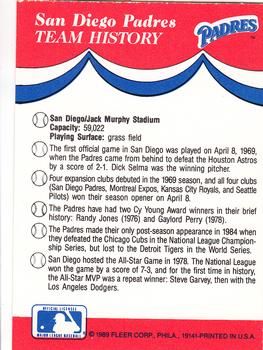 1989 Fleer - Team Stickers #NNO San Diego Padres Back