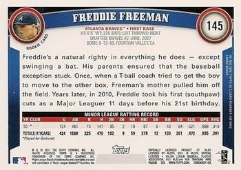 2011 Topps - Black Border #145 Freddie Freeman Back