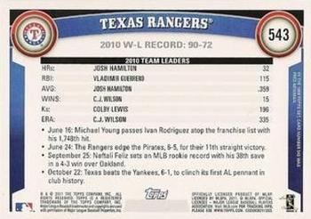 2011 Topps - Black Border #543 Texas Rangers Back