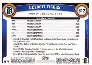 2011 Topps - Black Border #612 Detroit Tigers Back