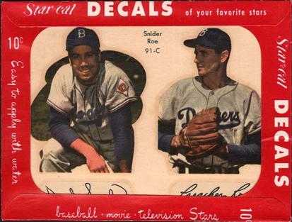 1952 Star-Cal Small Decals #91-C Duke Snider / Preacher Roe Front