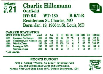 1991 Rock's Dugout Wichita Wranglers #21 Charlie Hillemann Back