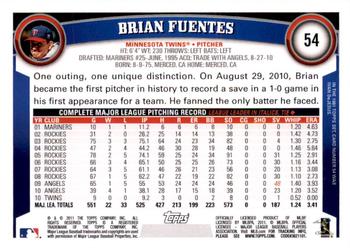 2011 Topps - Diamond Anniversary Limited Edition #54 Brian Fuentes Back