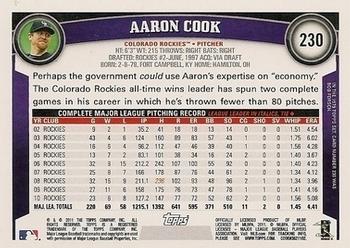 2011 Topps - Diamond Anniversary Limited Edition #230 Aaron Cook Back