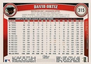 2011 Topps - Diamond Anniversary Limited Edition #315 David Ortiz Back