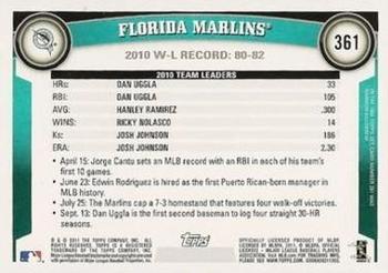 2011 Topps - Diamond Anniversary Limited Edition #361 Florida Marlins Back