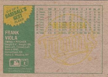 1988 Fleer Baseball's Best Sluggers vs. Pitchers - Box Bottom Panel Singles #C-5 Frank Viola Back