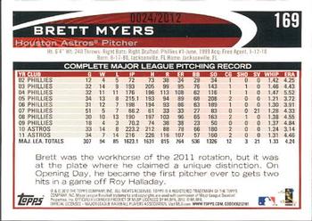 2012 Topps - Gold #169 Brett Myers Back
