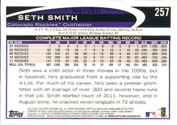 2012 Topps - Gold #257 Seth Smith Back